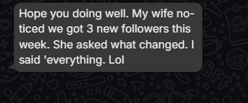 Wife noticed followers testimonial